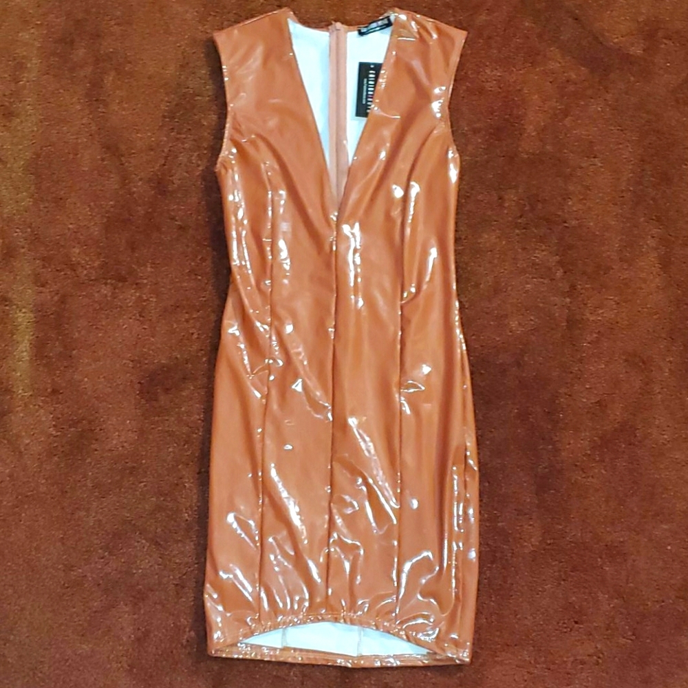 Pink Nude Mauve V Neck Latex dress